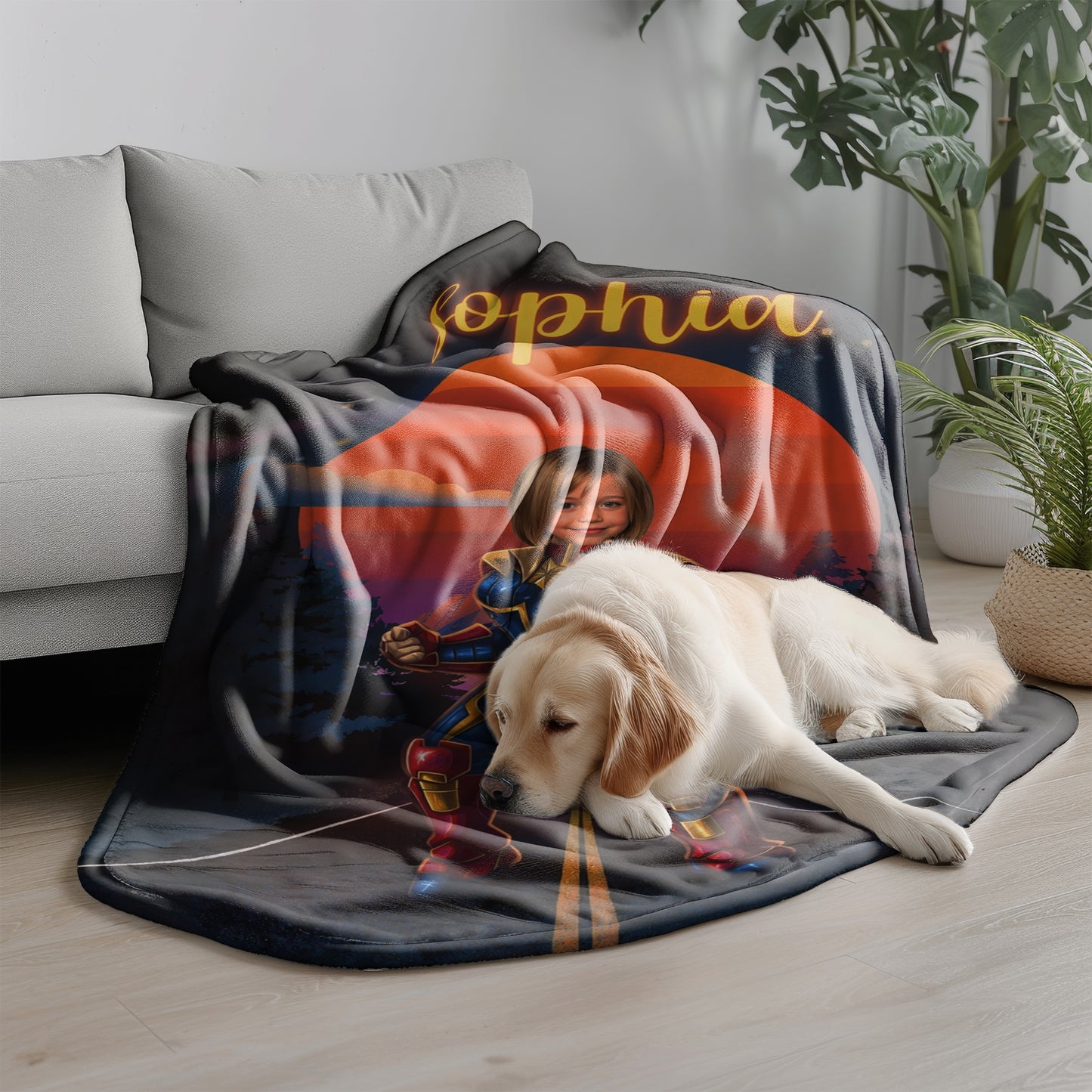Personalized Superhero Girl Photo Blanket - Custom Face Hero Blanket for Girls