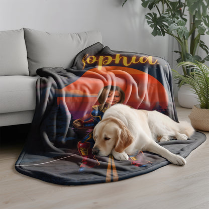 Personalized Superhero Girl Photo Blanket - Custom Face Hero Blanket for Girls