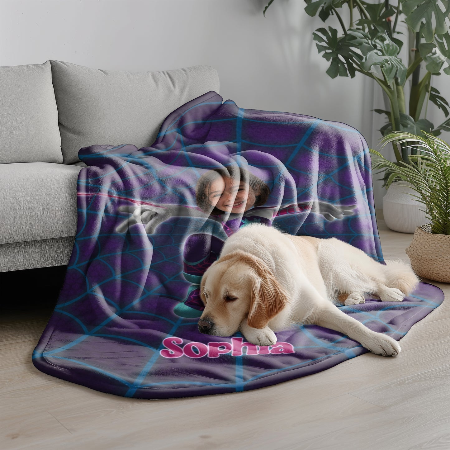Personalized Spider Girl Photo Blanket - Custom Superhero Face Blanket for Girls