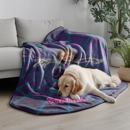 Personalized Spider Girl Photo Blanket - Custom Superhero Face Blanket for Girls