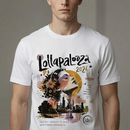 Lollapalooza 2026 Chicago Skyline Art T-Shirt – Music Festival Aesthetic Graphic Tee