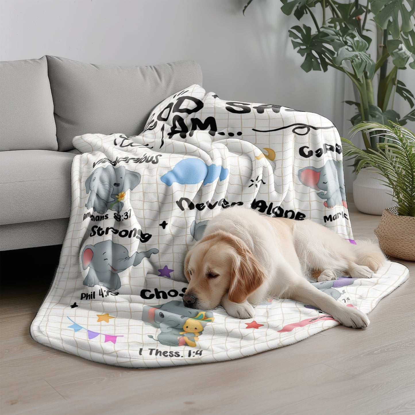 Personalized Christian Elephant Blanket for Girls