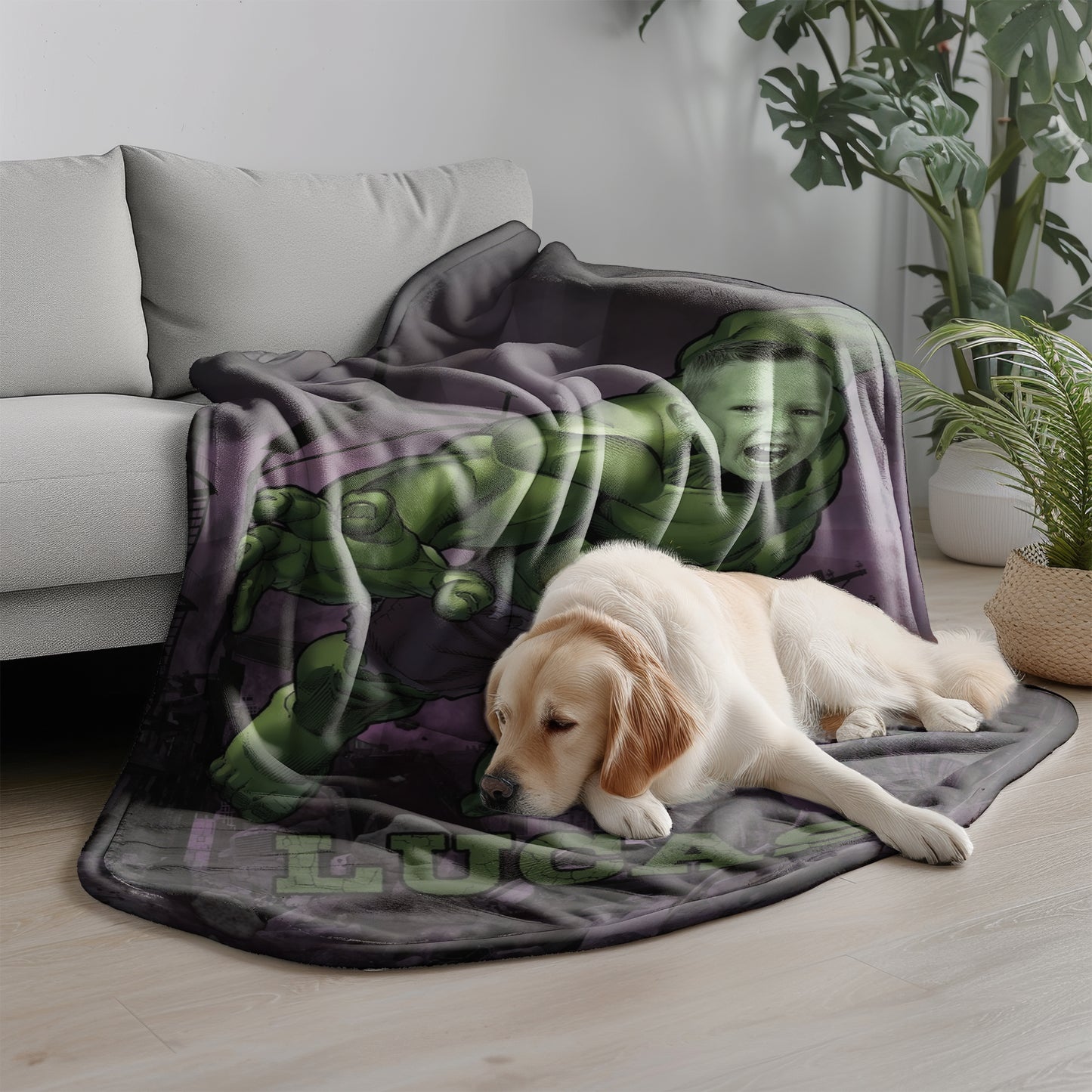 Personalized Hulk Photo Blanket for Kids – Custom Name Superhero Fleece Throw Gift