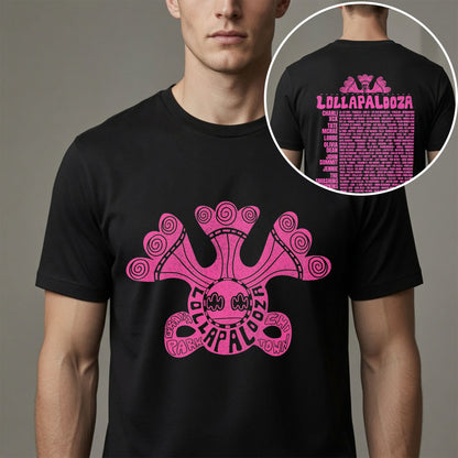 Lollapalooza 2026 Pink Retro Festival Lineup T-Shirt - Chicago Concert Merch