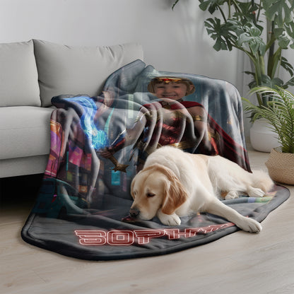 Personalized Wonder Woman Blanket Custom Photo Superhero Blanket for Girls