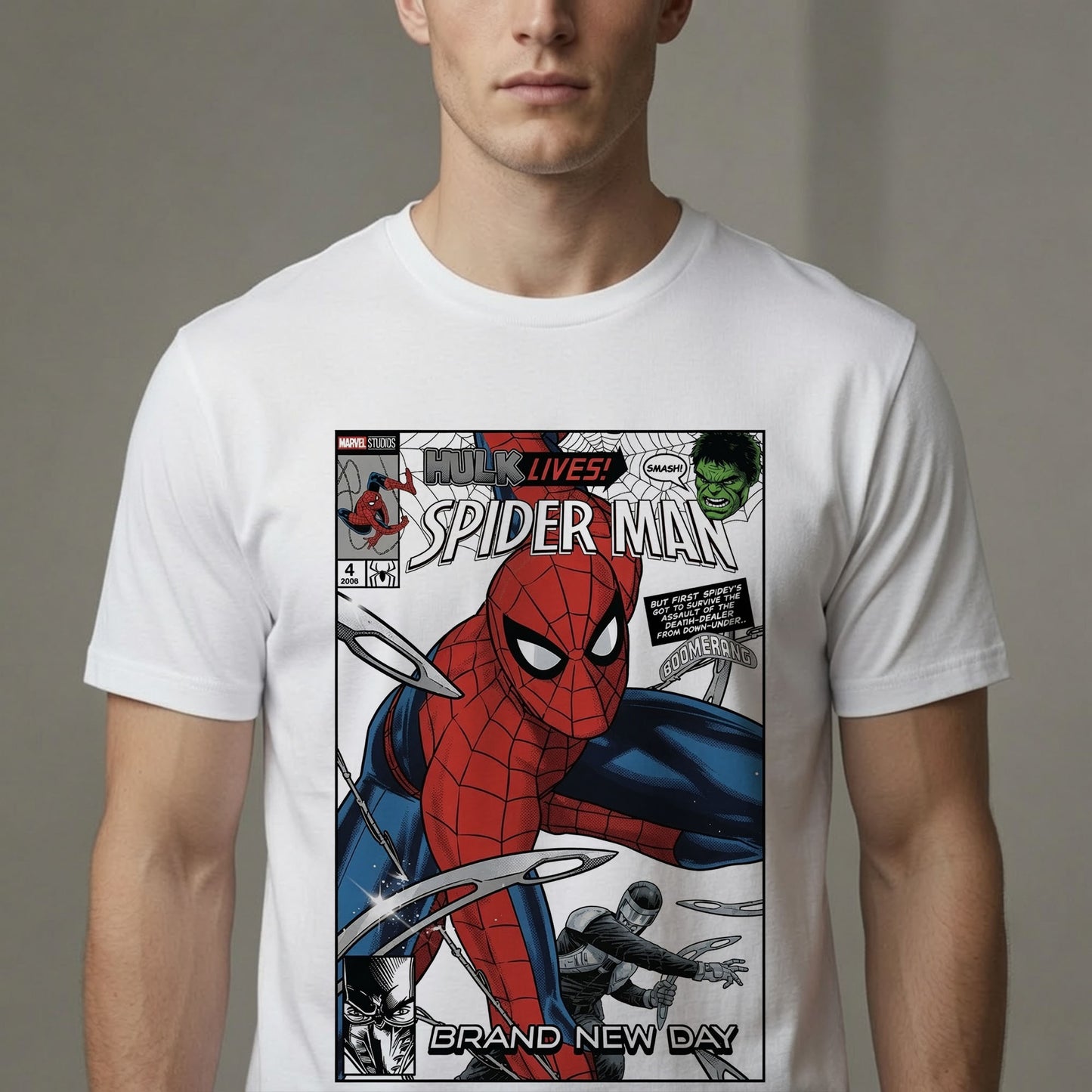 Vintage Spider Comic Cover Graphic T-Shirt – Retro Superhero Action Tee