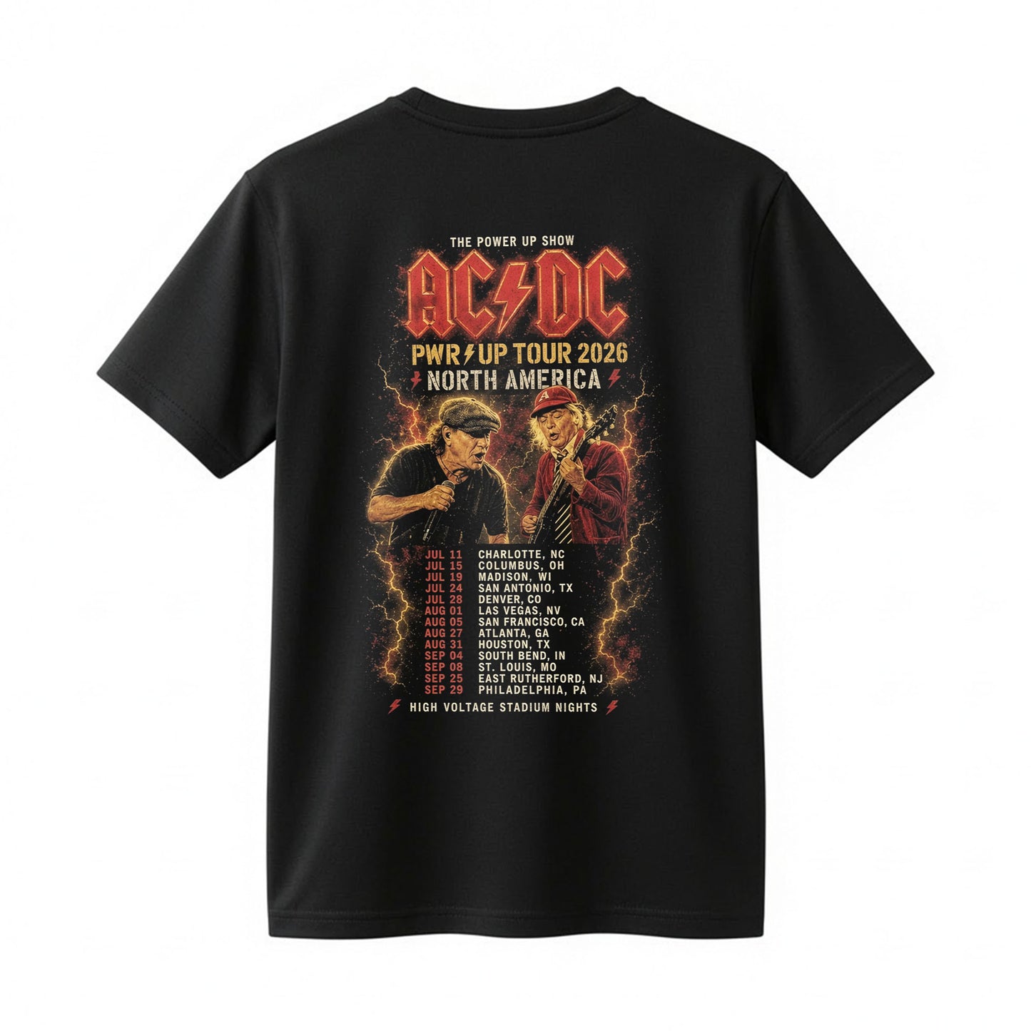 AC/DC PWR UP Tour 2026 North America Shirt - Double Sided Rock Concert Tee