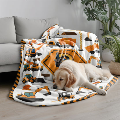 Personalized Construction Vehicle Blanket for Boys