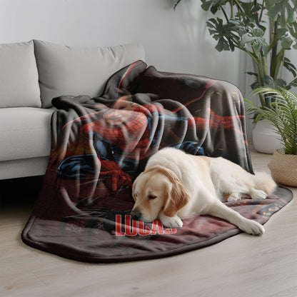 Personalized Spider Superhero Photo Blanket - Custom Face Hero Blanket for Boys