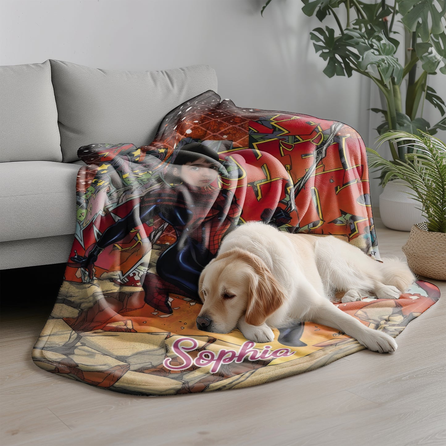 Personalized Spider Hero Girl Blanket with Photo - Custom Superhero Fleece Blanket for Girls