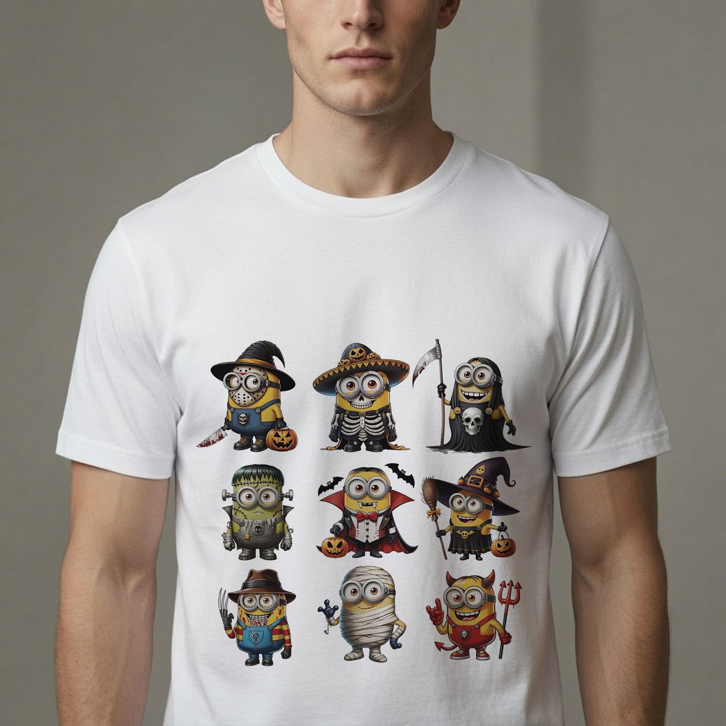 Halloween Minions Costume Shirt Cute Spooky Cartoon Characters Graphic Tee