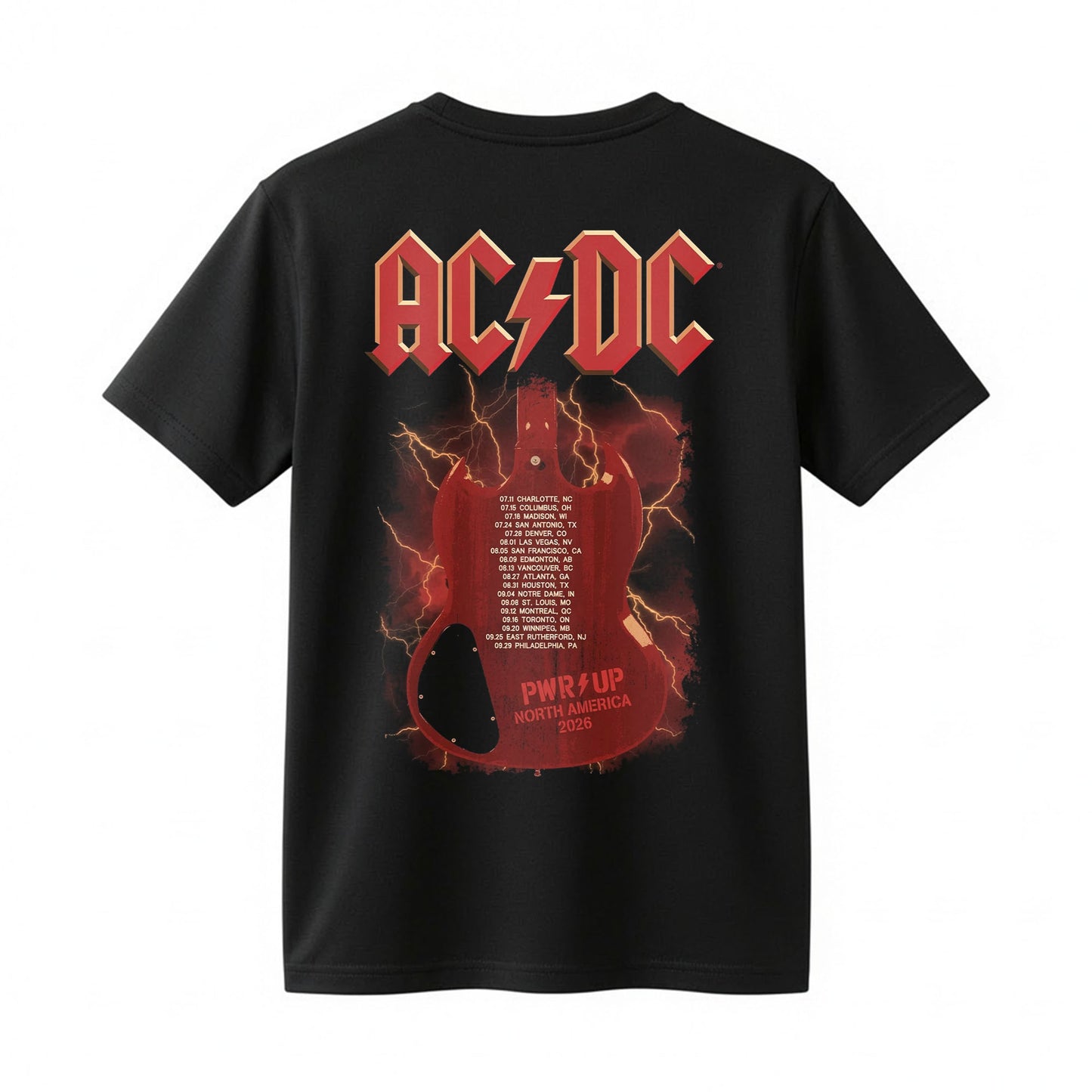 AC/DC High Voltage Rock 'N' Roll PWR UP 2026 Guitar Double-Sided Black Concert T-Shirt