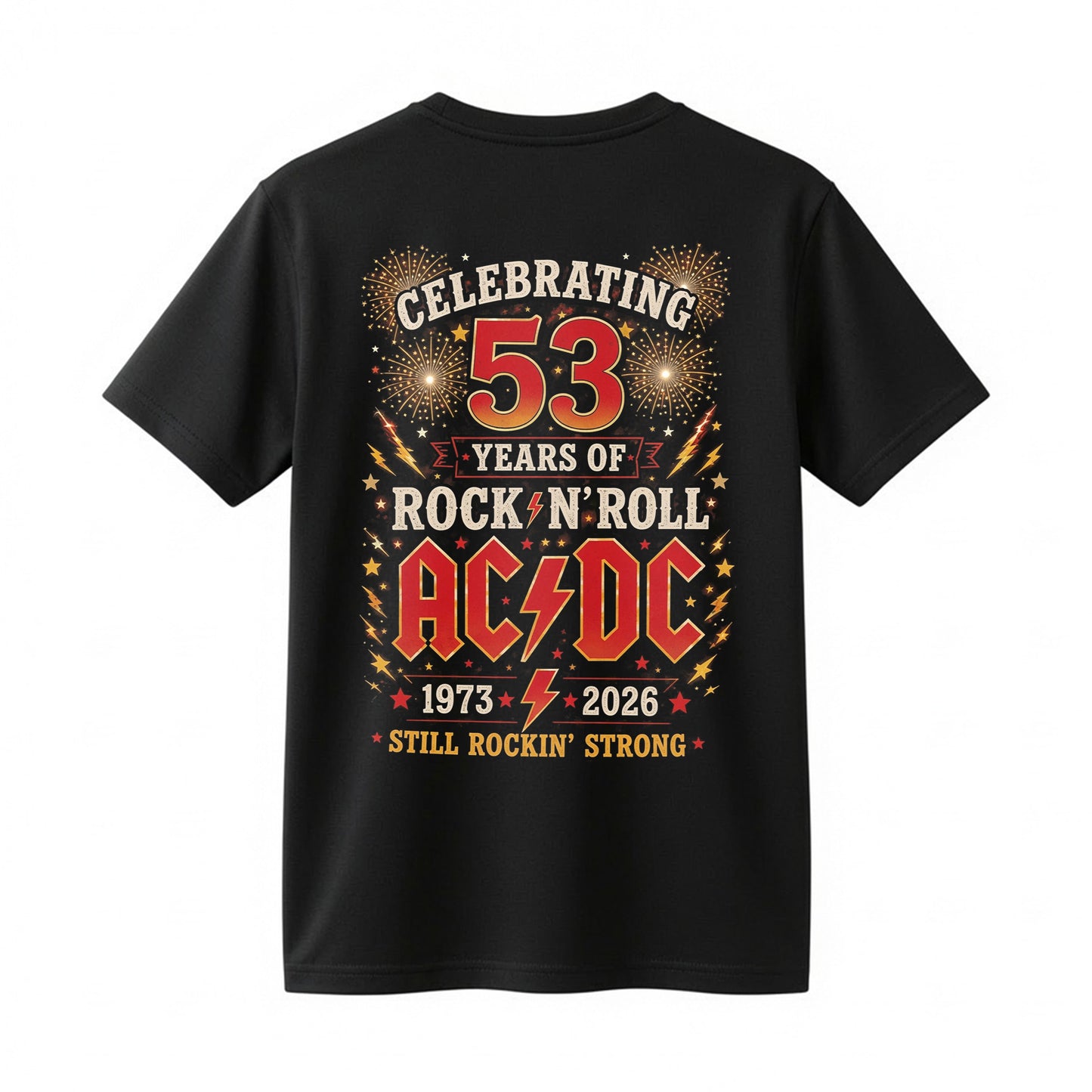 AC/DC 53 Years of Rock N Roll Shirt - 1973-2026 Still Rockin Strong Vintage Concert Tee