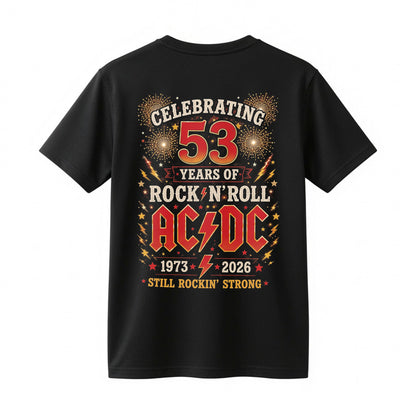 AC/DC 53 Years of Rock N Roll Shirt - 1973-2026 Still Rockin Strong Vintage Concert Tee