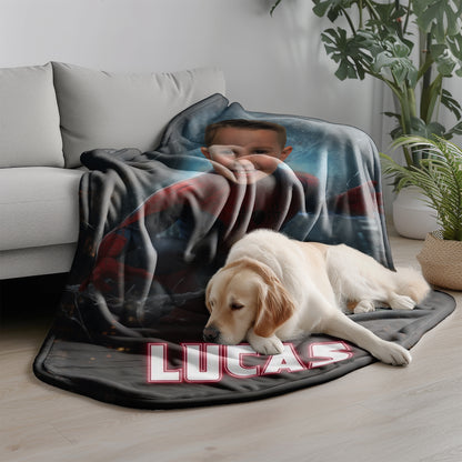 Personalized Spider Superhero Night Action Photo Blanket for Kids