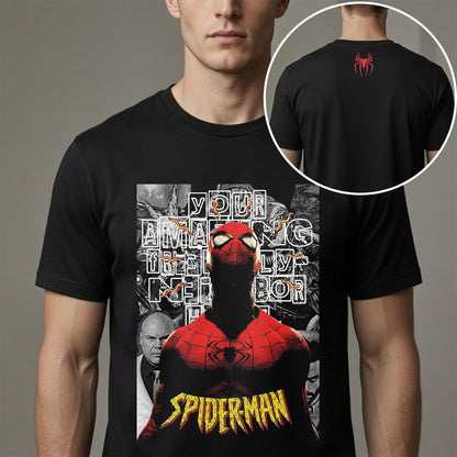 Spider Hero Front and Back Graphic T-Shirt – Vintage Comic Style Superhero Tee