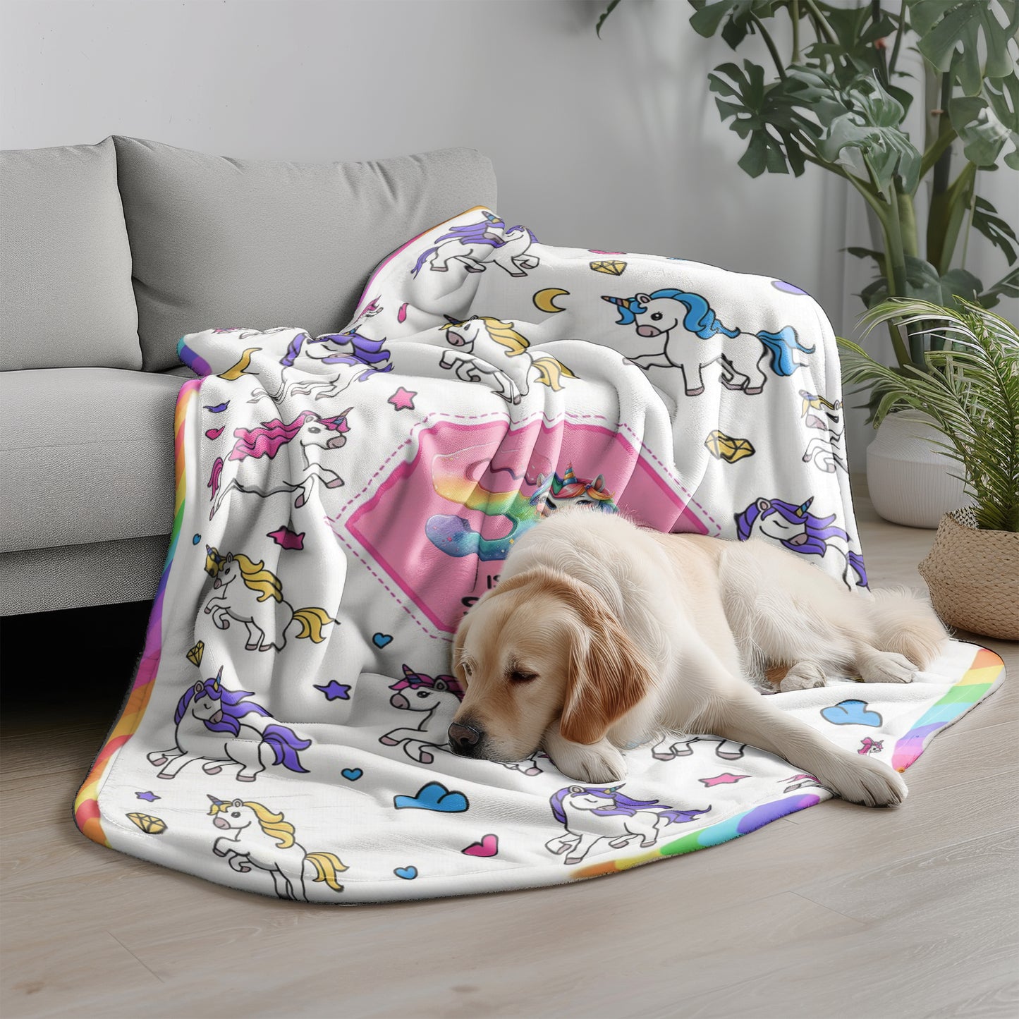 Personalized Unicorn Blanket for Girls - Custom Name Unicorn Throw Blanket
