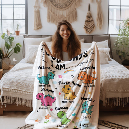 Personalized Christian Dinosaur Blanket for Boys