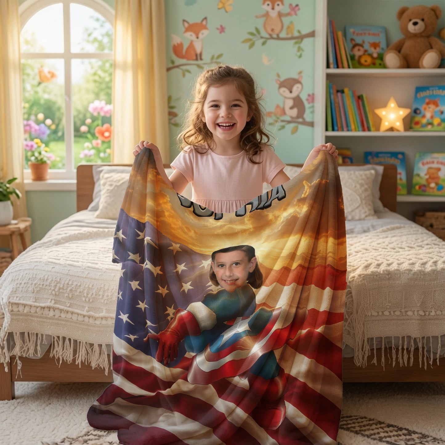 Personalized Superhero Photo Blanket for Kids - Custom Face Blanket with Name