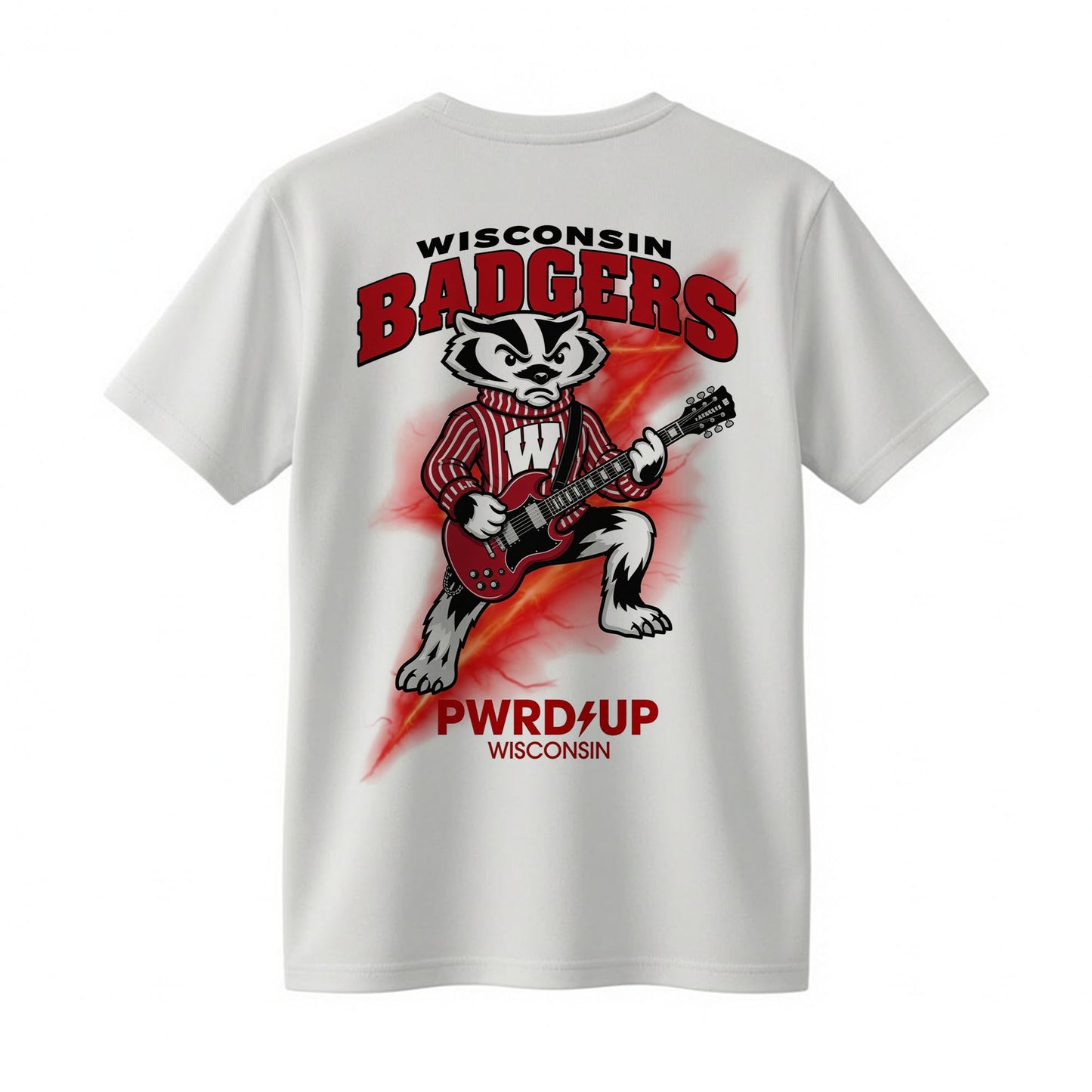 AC/DC Wisconsin Badgers Guitar Mascot Power Up Wisconsin 2026 T-Shirt