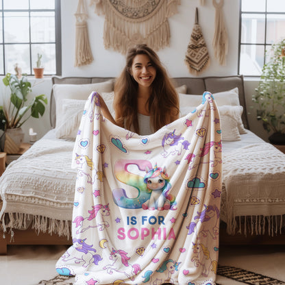 Personalized Unicorn Blanket for Girls - Rainbow Unicorn Blanket