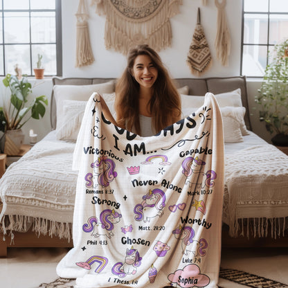 Personalized Christian Unicorn Blanket for Girls