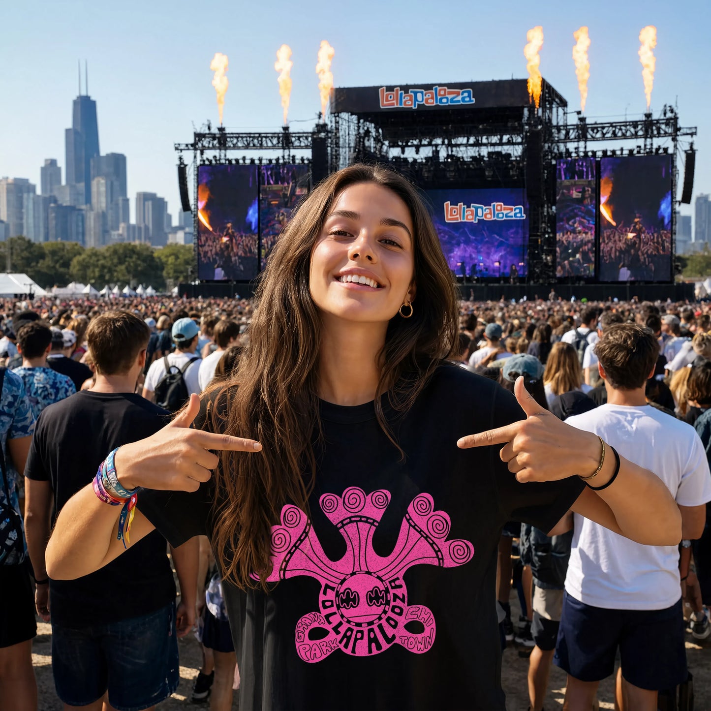 Lollapalooza 2026 Pink Retro Festival Lineup T-Shirt - Chicago Concert Merch