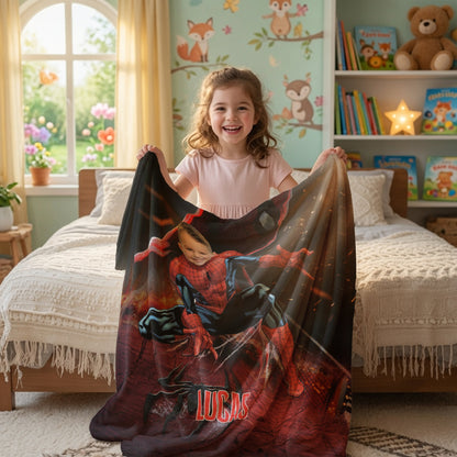Personalized Spider Superhero Photo Blanket - Custom Face Hero Blanket for Boys