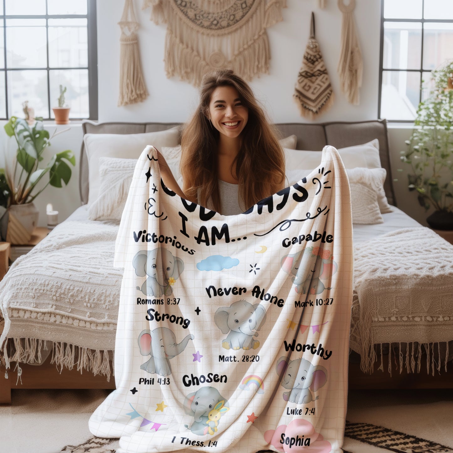 Personalized Christian Elephant Blanket for Girls