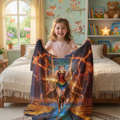 Personalized Superhero Girl Photo Blanket - Custom Face Wonder Hero Fleece Blanket