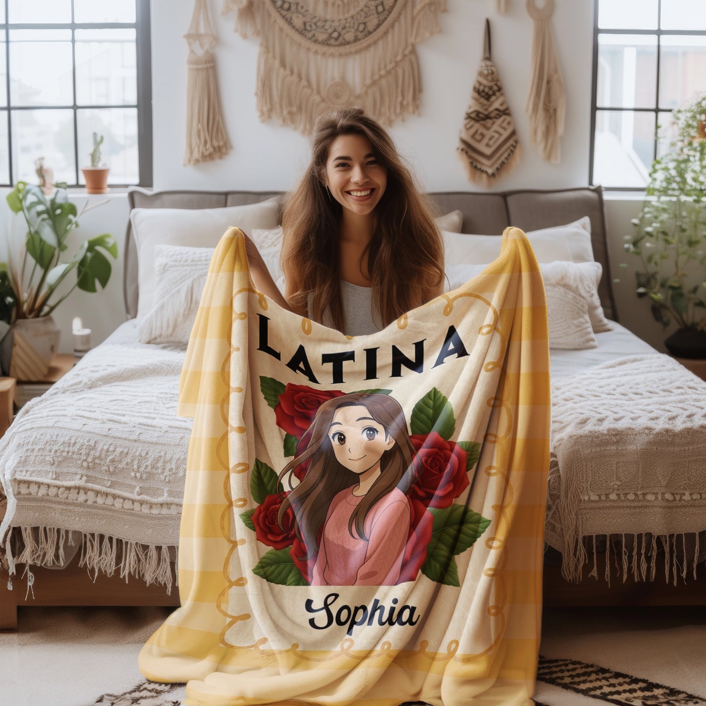 Personalized Latina Anime Blanket with Custom Photo & Name