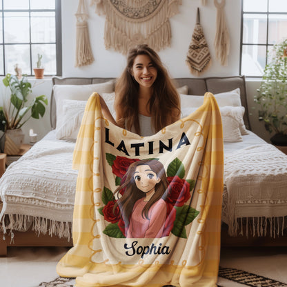 Personalized Latina Anime Blanket with Custom Photo & Name