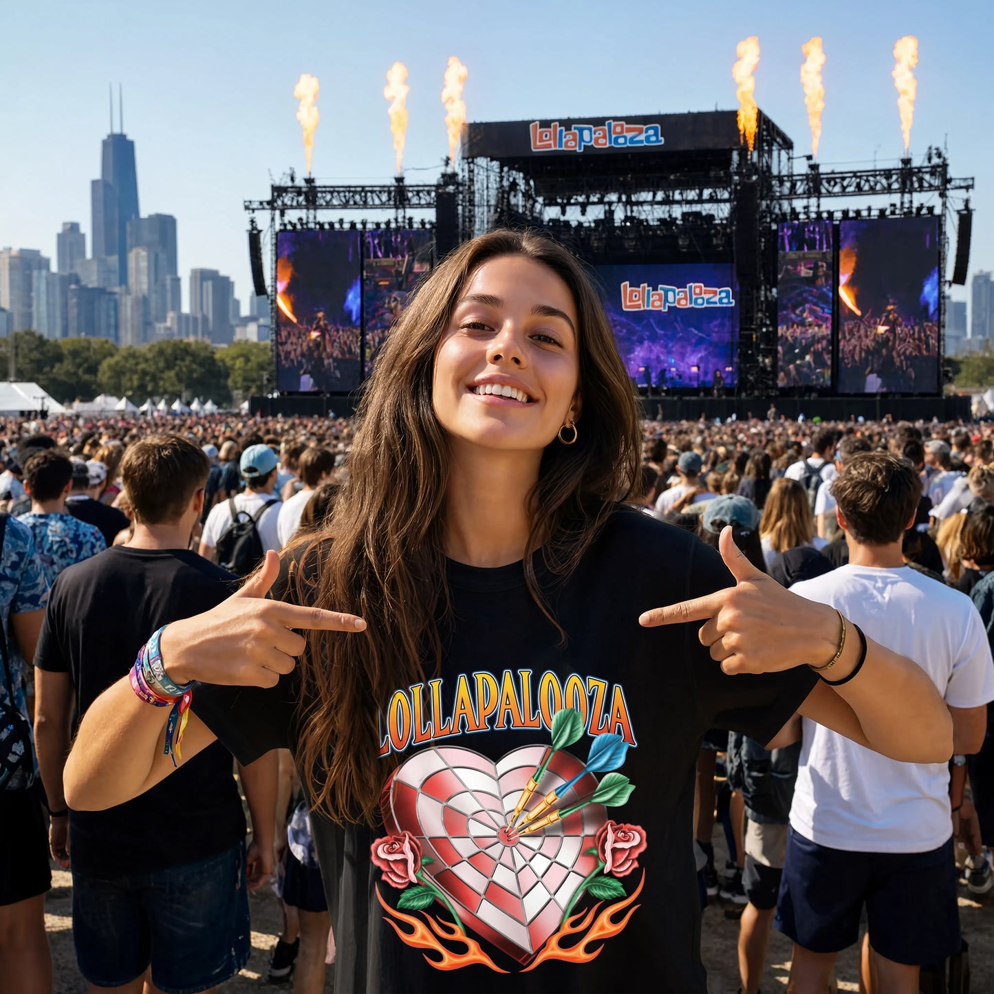 Lollapalooza 2026 Heart & Roses Festival Lineup T-Shirt - Chicago Concert Tee