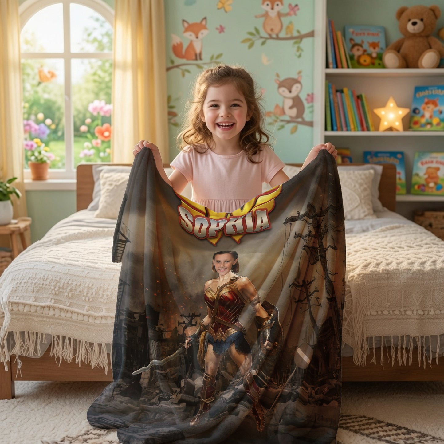 Personalized Wonder Woman Blanket Custom Photo Superhero Throw Blanket for Girls Kids