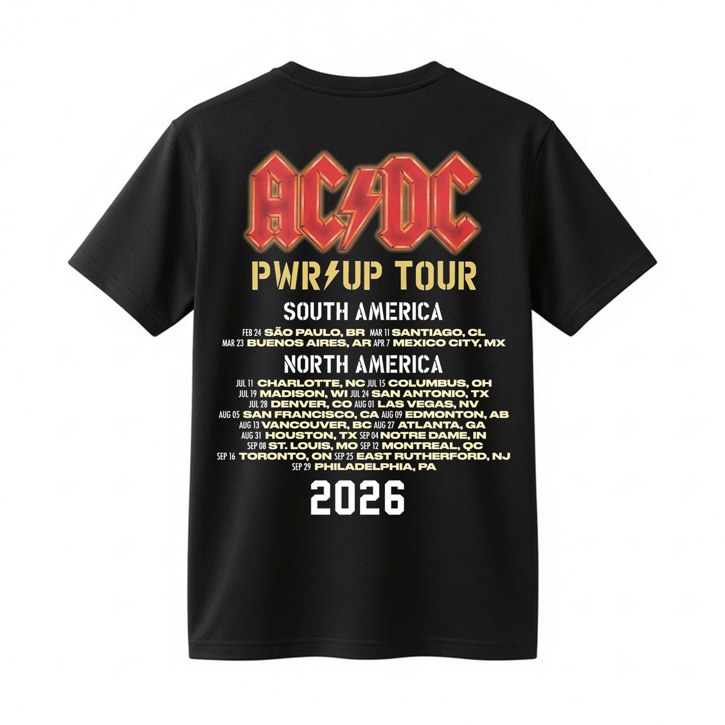 AC/DC Power Up Tour 2026 Madison Concert Shirt - South and North America Dates Tee