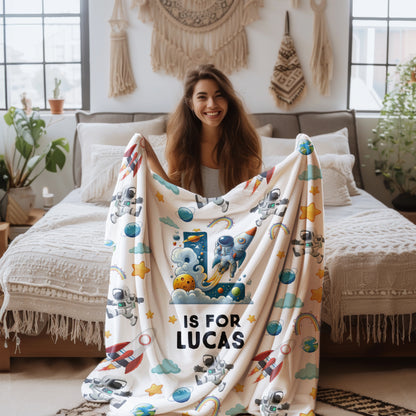 Personalized Space Blanket - Custom Name Astronaut Blanket