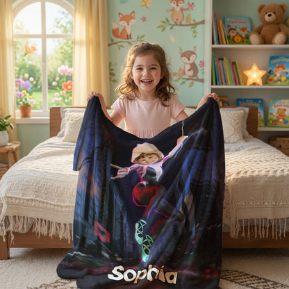 Personalized Spider Girl Photo Blanket - Custom Superhero Face Blanket for Girls