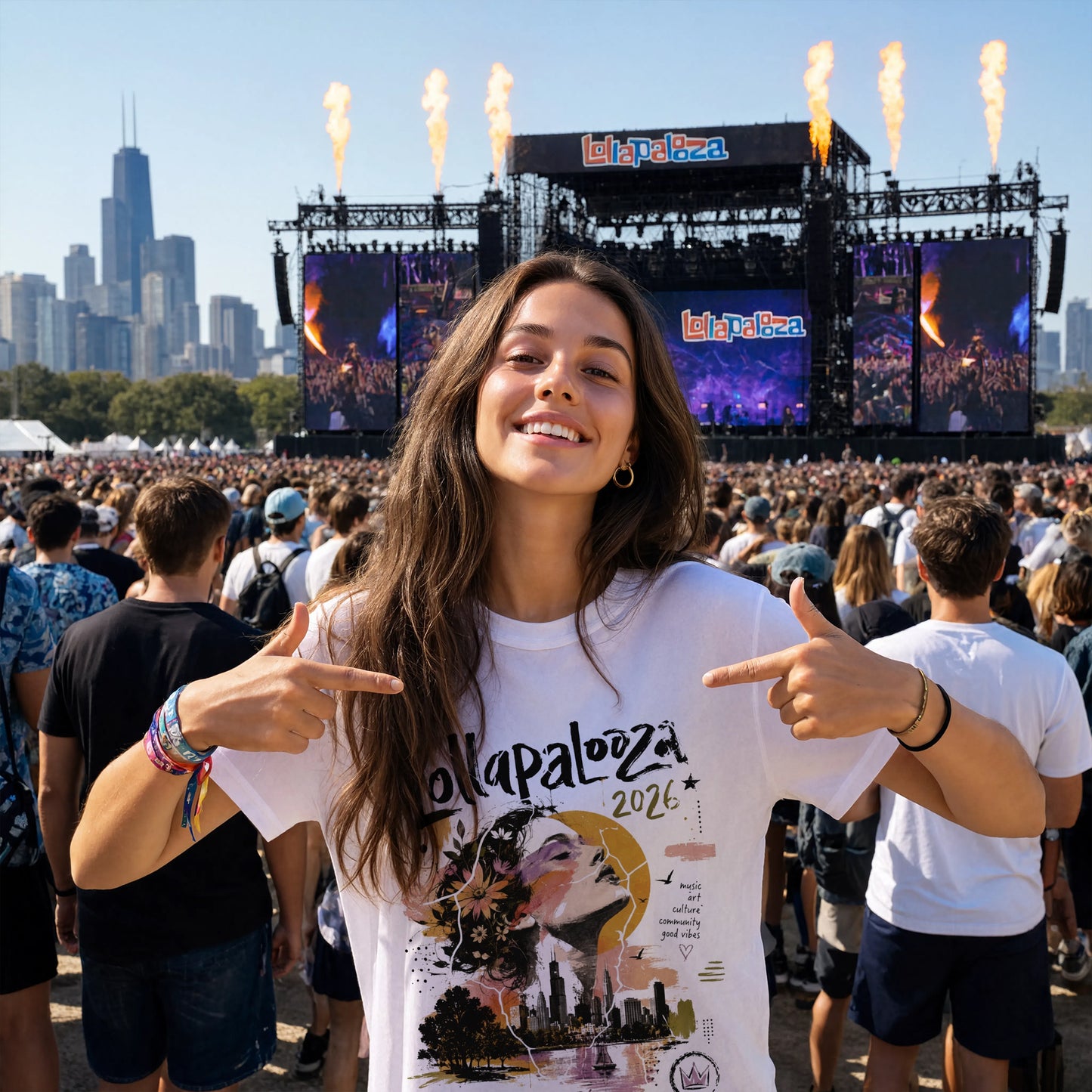 Lollapalooza 2026 Chicago Skyline Art T-Shirt – Music Festival Aesthetic Graphic Tee