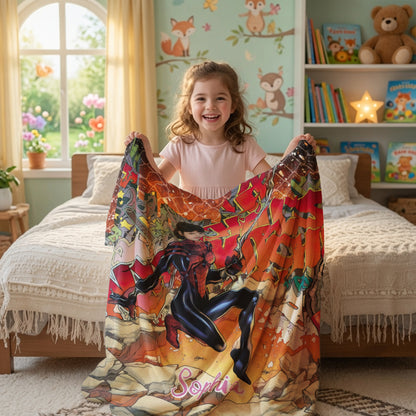 Personalized Spider Hero Girl Blanket with Photo - Custom Superhero Fleece Blanket for Girls