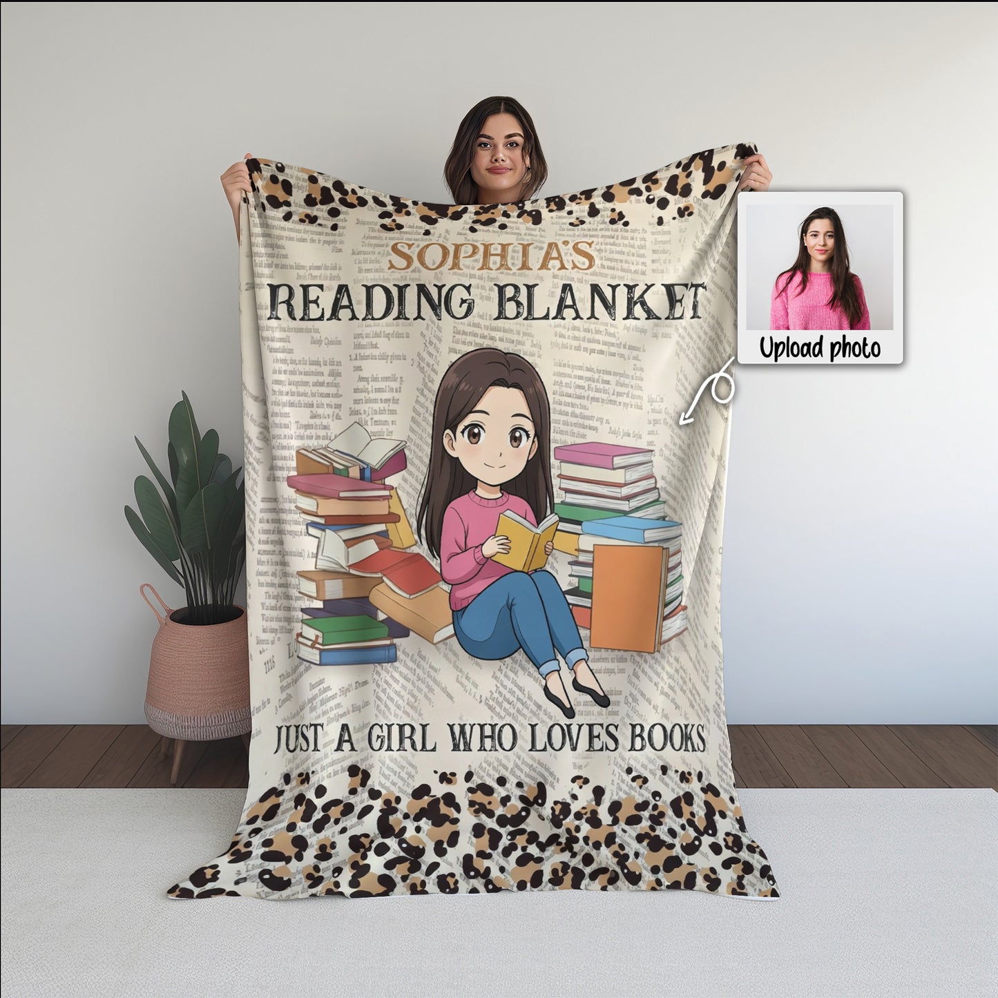 Personalized Reading Blanket Custom Book Lover Gift Photo Reading Girl Blanket Cozy Reader Throw Bookworm Gift