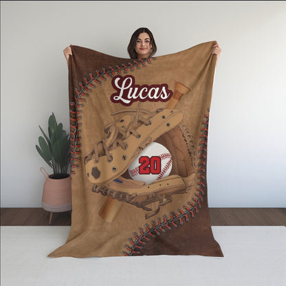 Personalized Baseball Blanket with Custom Name & Number