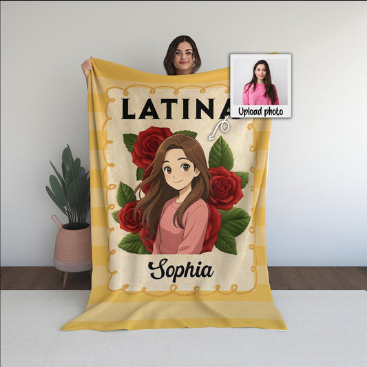 Personalized Latina Anime Blanket with Custom Photo & Name