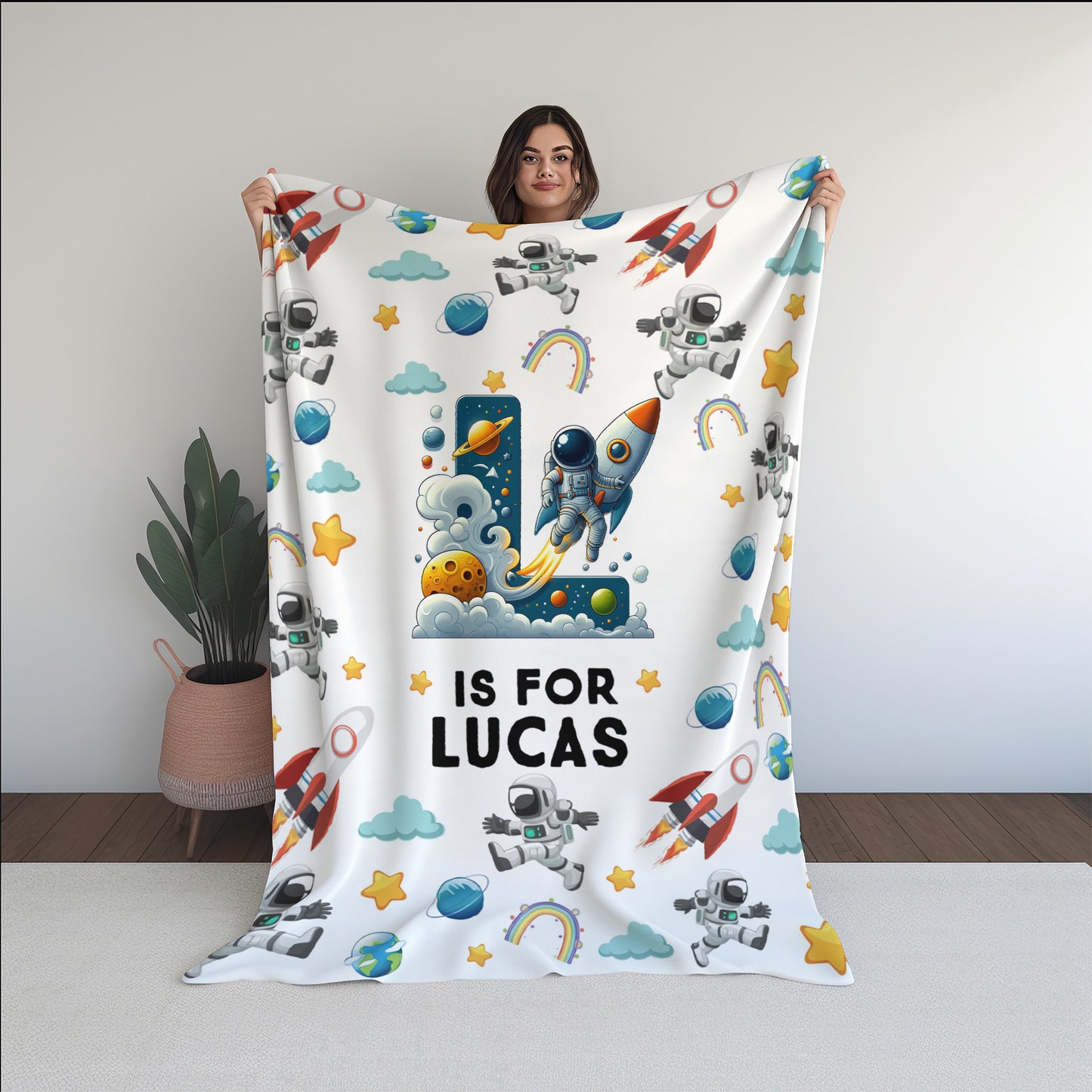 Personalized Space Blanket - Custom Name Astronaut Blanket