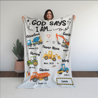Personalized Construction Truck Blanket with Custom Name