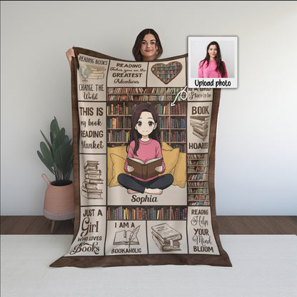 Personalized Book Lover Blanket with Custom Photo & Name
