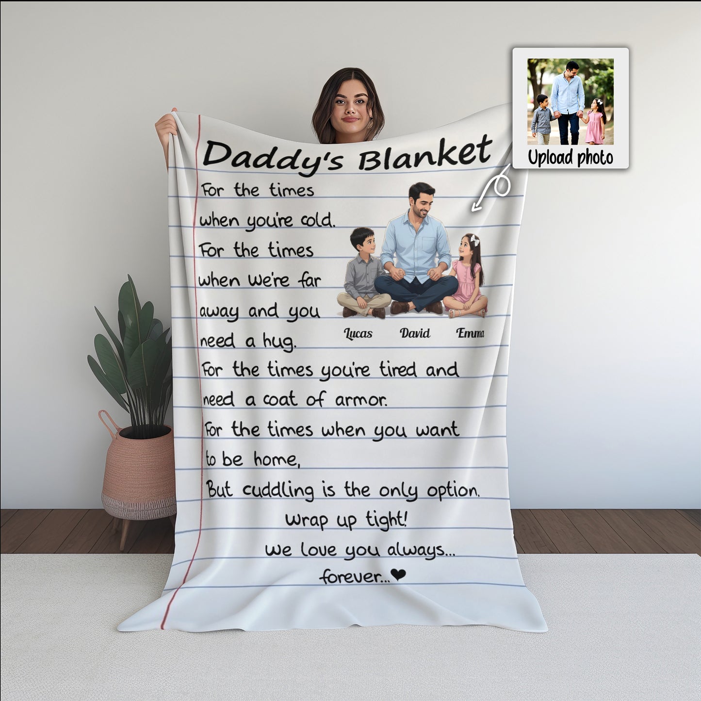 Personalized Daddy Blanket with Custom Photo & Names