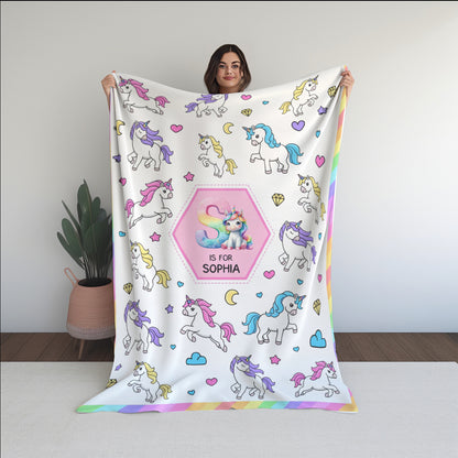 Personalized Unicorn Blanket for Girls - Custom Name Unicorn Throw Blanket