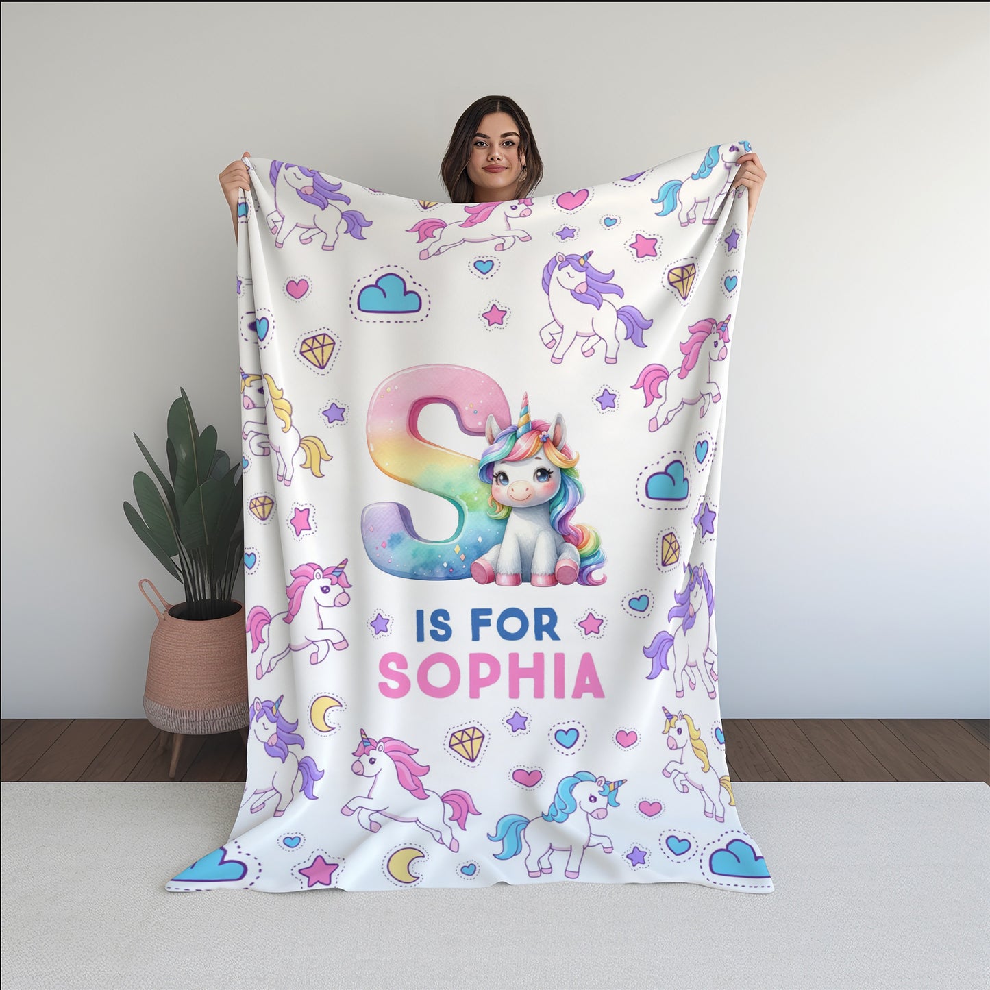 Personalized Unicorn Blanket for Girls - Rainbow Unicorn Blanket
