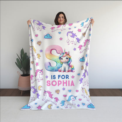 Personalized Unicorn Blanket for Girls - Rainbow Unicorn Blanket
