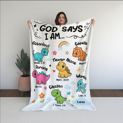 Personalized Christian Dinosaur Blanket for Boys